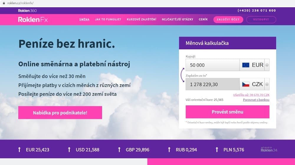 RoklenFx online směnárna homepage test