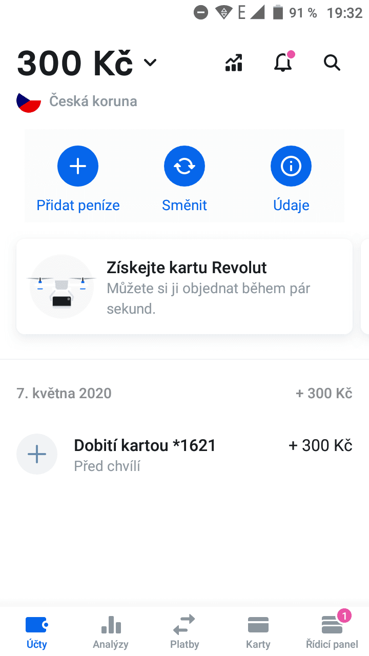 nabití 300 kč a žádost o kartu