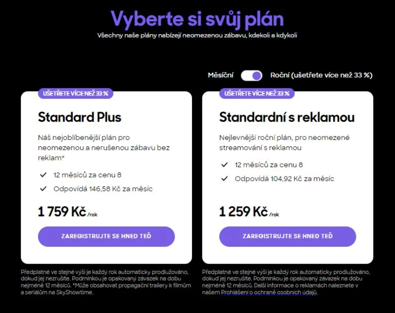 cena předplatné skyshowtime