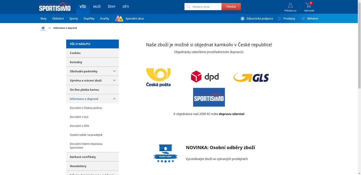 Sportisimo - Doprava