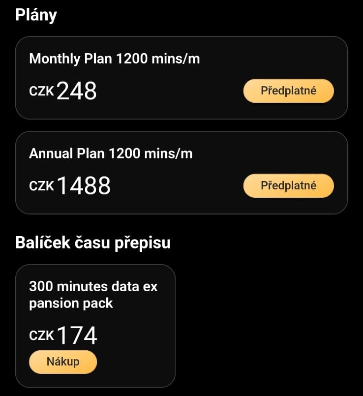 předplatné seznam nabídky