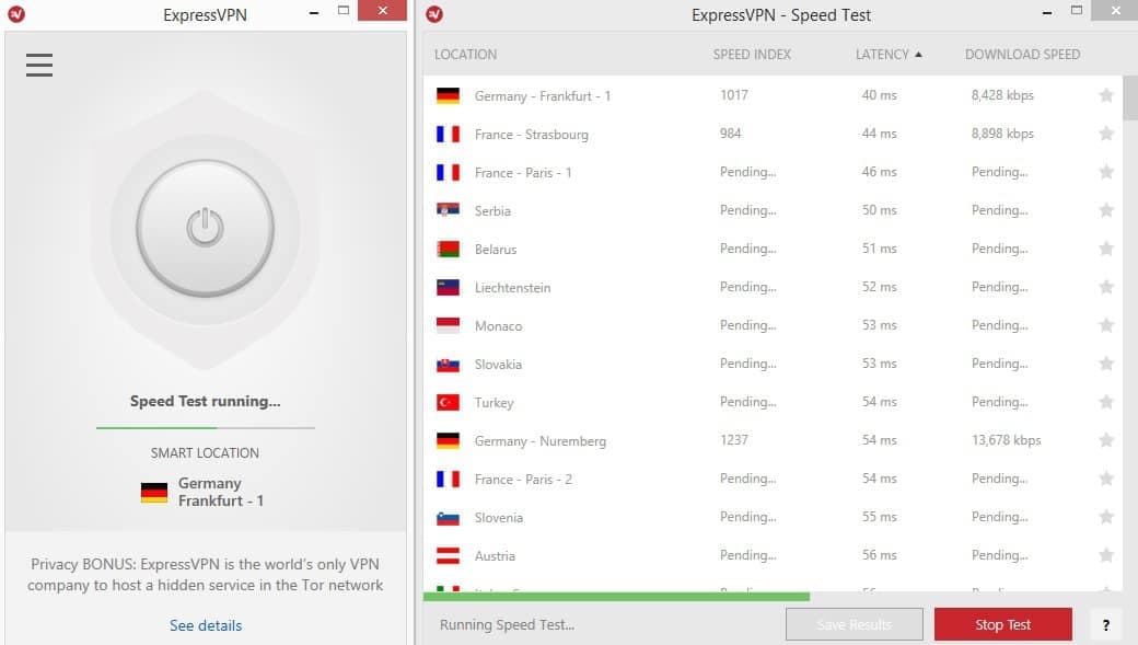 ExpressVPN menu