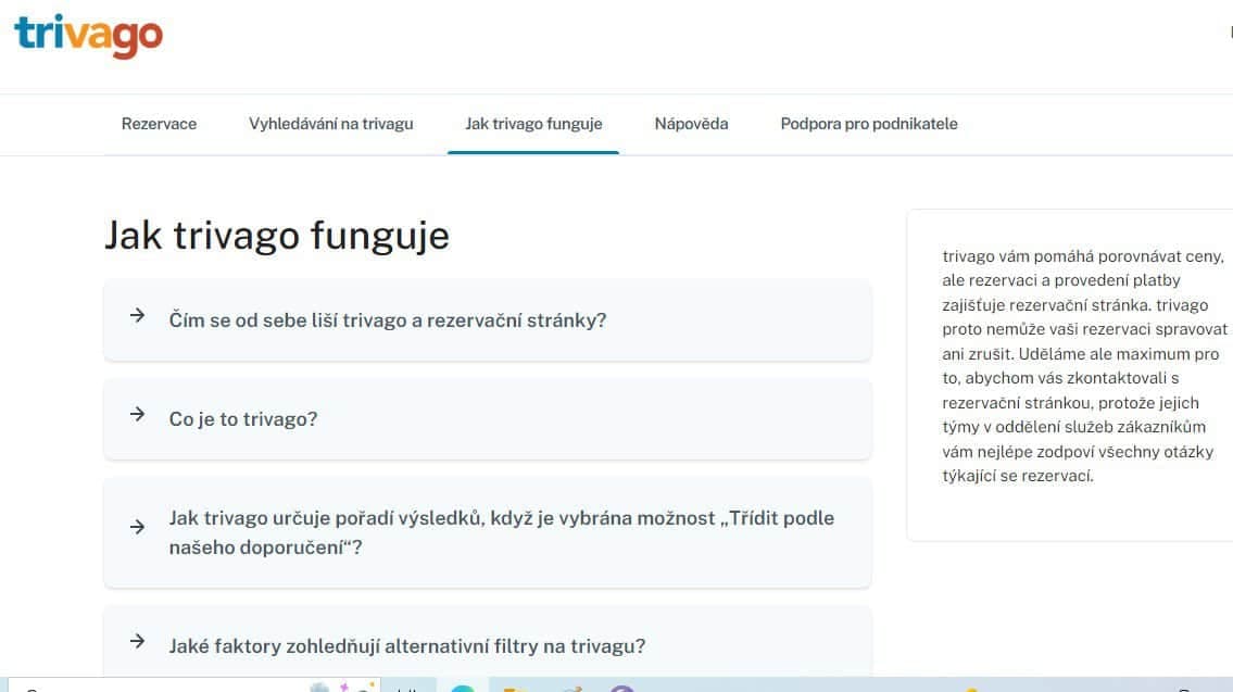 FAQ a hodnocení ubytovacího portálu Trivago.cz.