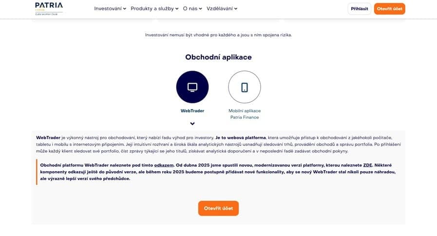 Obchodní platforma - recenze patria finance