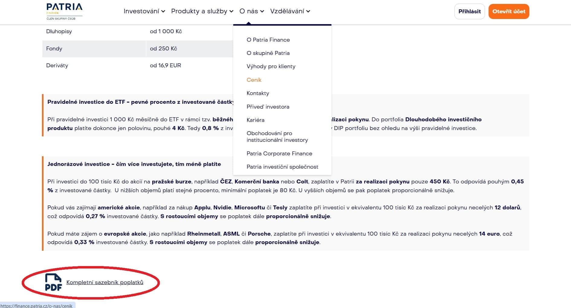 Poplatky za vklad a výběr - recenze patria finance