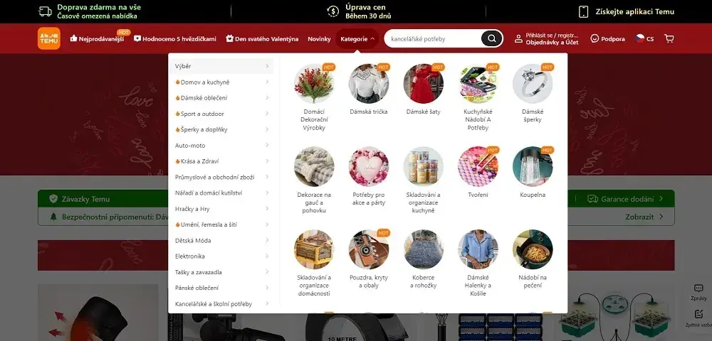Recenze Temu - nabídka produktů