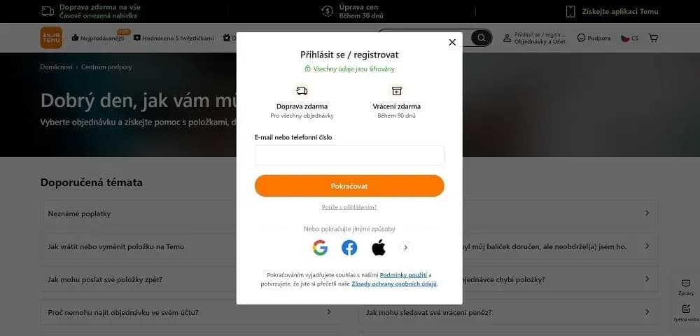 Recenze Temu - reklamace a podpora