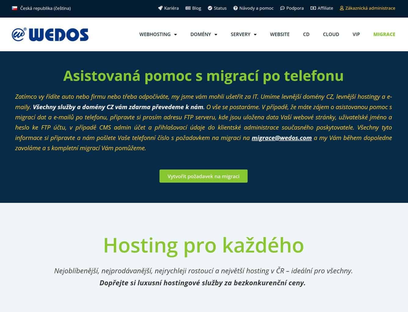Varianty webhostingu Wedos