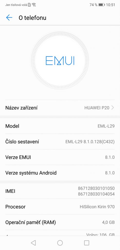 Huawei P20 4GB/128GB Dual SIM - systém