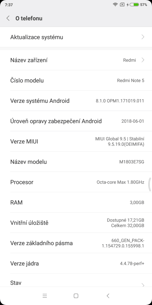 Xiaomi Redmi Note 5 3GB/32GB Global - systém