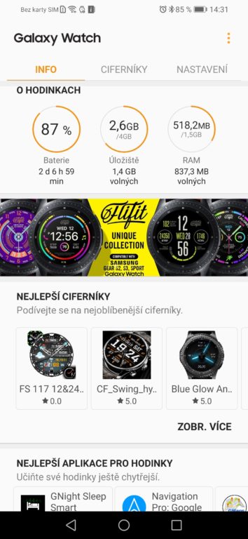 Recenze chytrých hodinek Samsung Galaxy Watch - aplikace