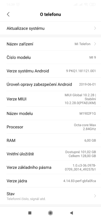 test Xiaomi Mi 9 systém Android