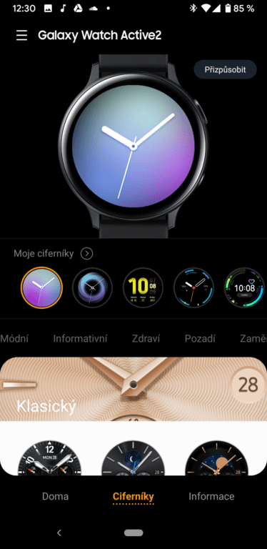 test chytrých hodinek Samsung Galaxy Watch Active 2 software