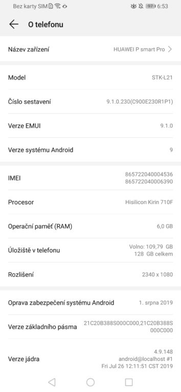 Recenze Huawei P Smart Pro - systém Android