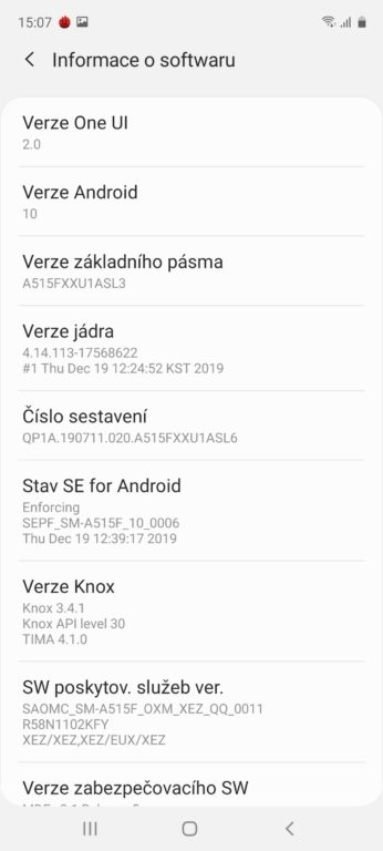 Samsung Galaxy A51 systém Android 10