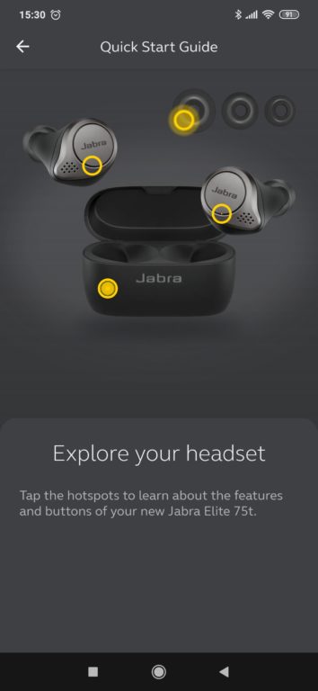 test sluchátek Jabra Elite 75t - mobilní aplikace