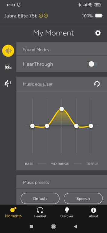 test sluchátek Jabra Elite 75t - mobilní aplikace