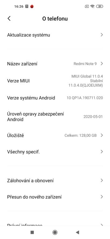 Recenze Xiaomi Redmi Note 9 systém