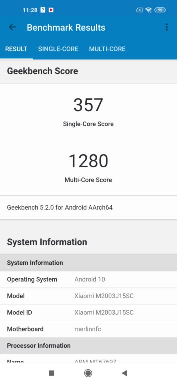Xiaomi Redmi Note 9 Geekbench