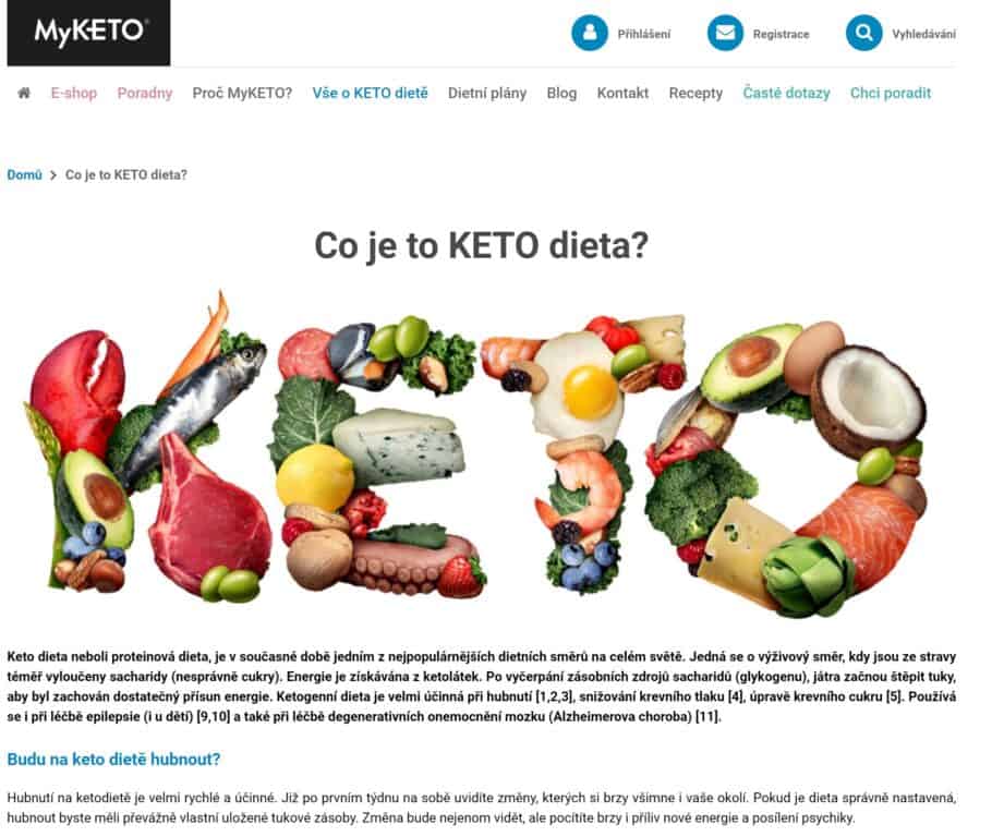 Přehlednost webu a diety MyKeto
