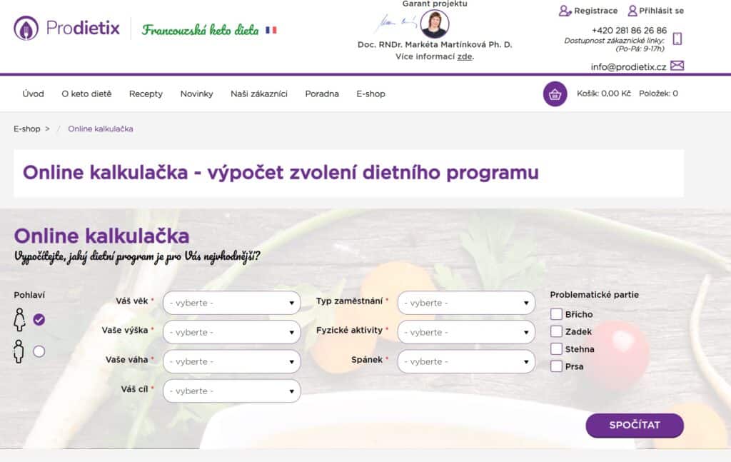Přehlednost webu a diety Prodietix.cz