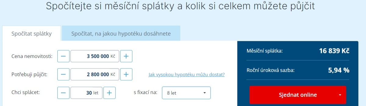 Česká spořitelna - hypoteční kalkulačka