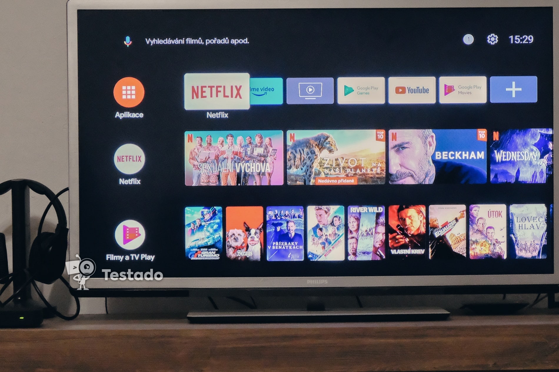 Tesla MediaBox XT850 android TV prostředí