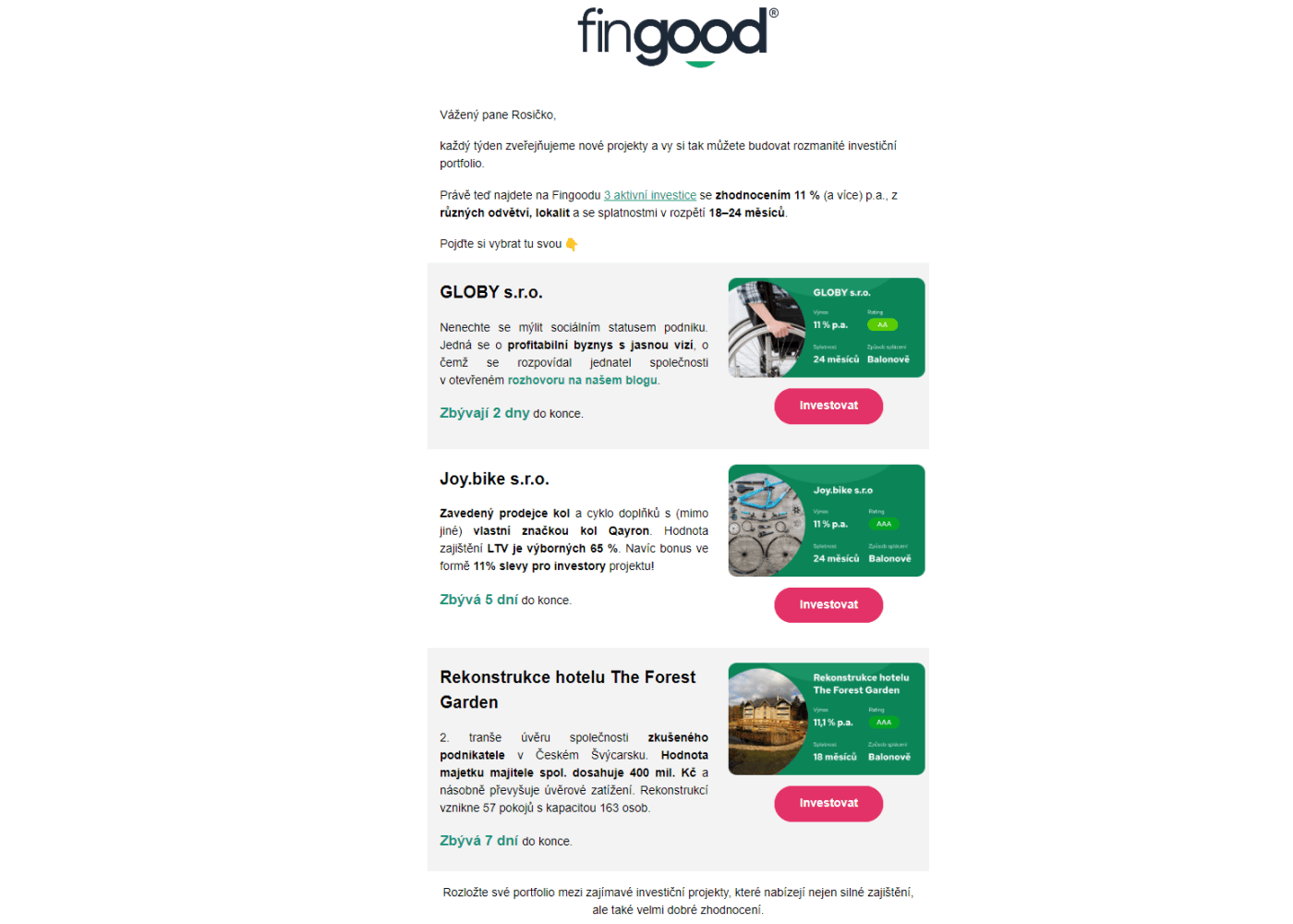 Newsletter investice Fingood